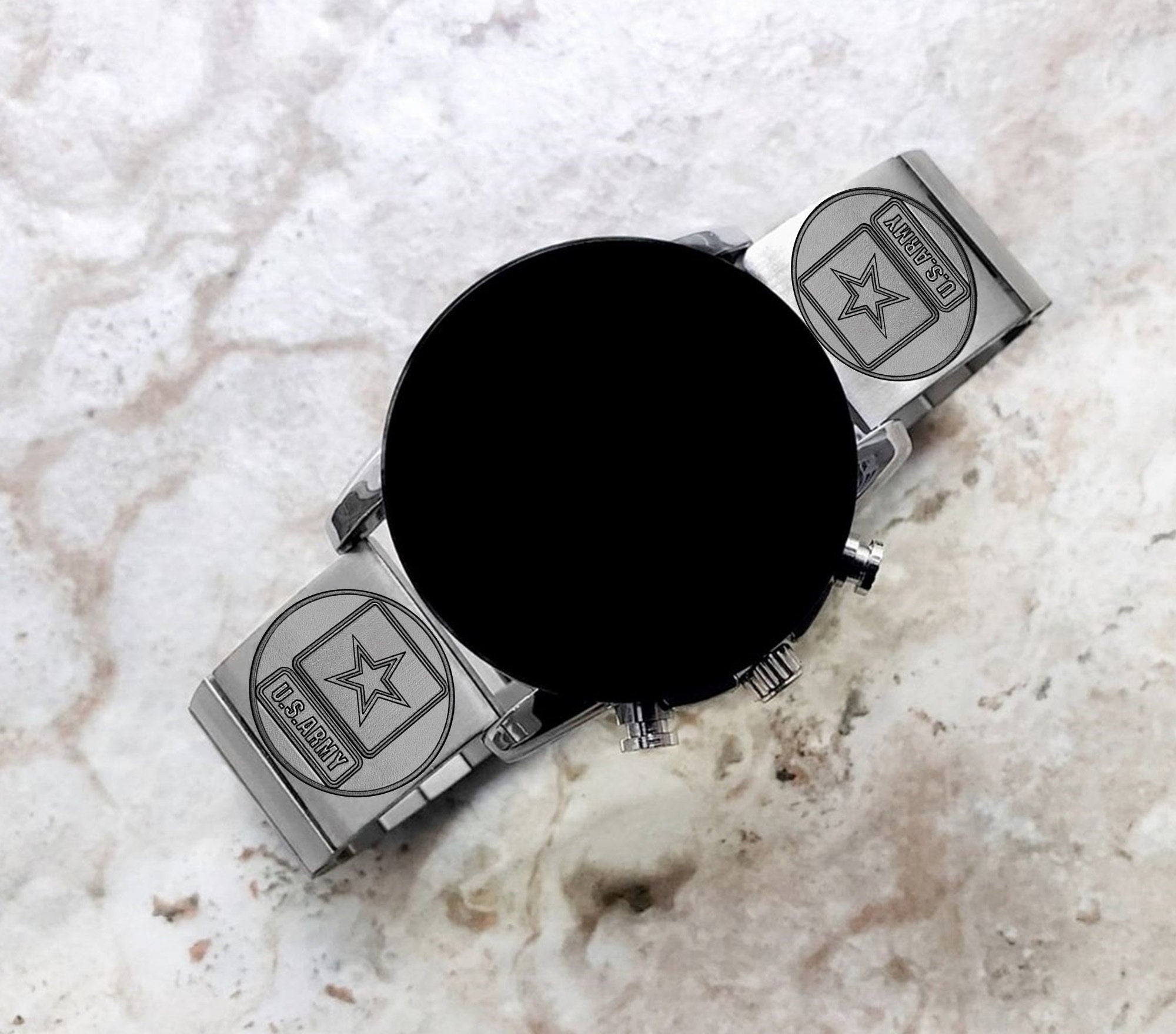 US Army Engraved Band Compatible with Samsung Galaxy Watch 3 45mm 46mm Gear S3 Frontier and Classic Stainless Steel Bracelet Strap US1 -B22